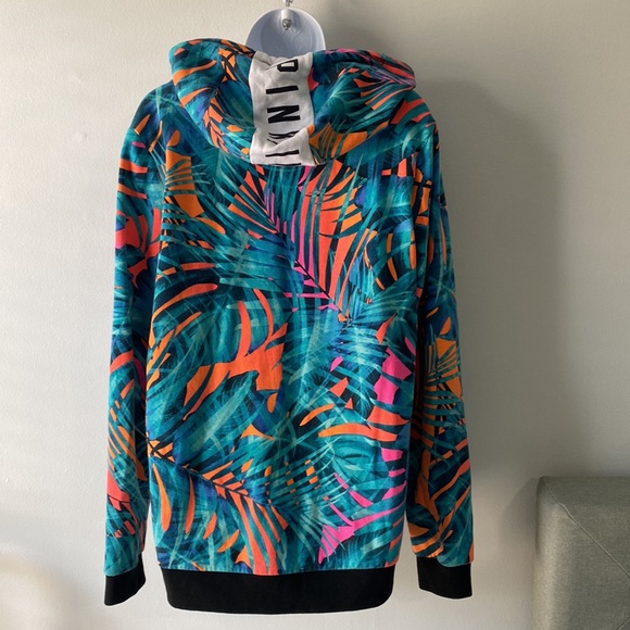 VS PINK Women's Orange and Teal Tropical Print Hoodie jacket M - Picture 2 of 10